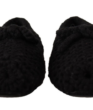 Dolce & Gabbana Black Slip On Ballerina Flats Wool Knit Shoes