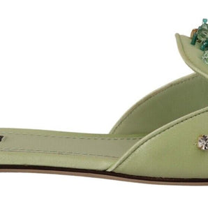 Dolce &amp; Gabbana Elegant Crystal-Embellished Green Leather Slides