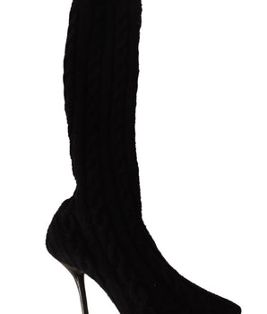 Dolce & Gabbana Black Stretch Socks Knee High Booties Shoes