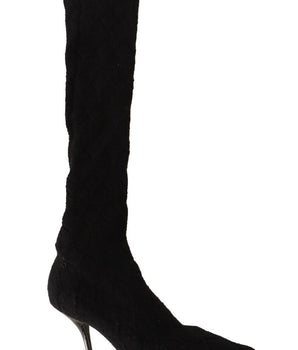 Dolce & Gabbana Black Stretch Socks Knee High Booties Shoes