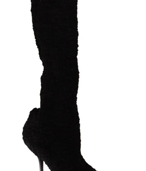 Dolce & Gabbana Black Stretch Socks Knee High Booties Shoes