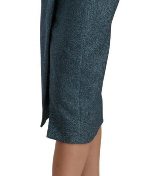 Koonhor Blue High Waist Pencil Straight Wrap Style Skirt