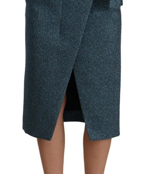 Koonhor Blue High Waist Pencil Straight Wrap Style Skirt