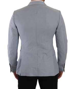 Dolce & Gabbana Blue Cotton Linen Slim Fit Jacket Coat Blazer