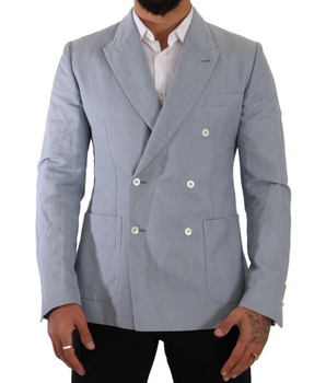 Dolce & Gabbana Blue Cotton Linen Slim Fit Jacket Coat Blazer
