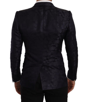 Dolce & Gabbana Blue Floral Jacquard Silk Coat MARTINI Blazer