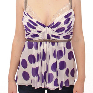 Dolce &amp; Gabbana Elegant Polka Dotted Silk Blouse with Leather Detailing