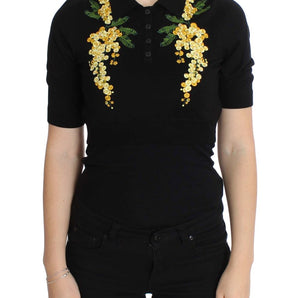 Dolce &amp; Gabbana Elegant Black Silk Floral Polo Top