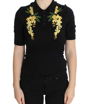 Dolce & Gabbana Elegant Black Silk Floral Polo Top Dolce & Gabbana 