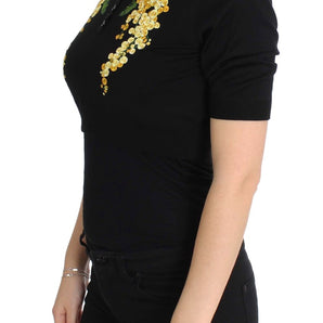 Dolce &amp; Gabbana Elegant Black Silk Floral Polo Top