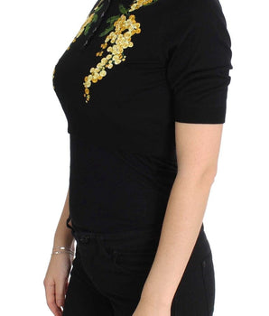 Dolce & Gabbana Elegant Black Silk Floral Polo Top Dolce & Gabbana 