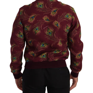 Dolce &amp; Gabbana Radiant Red Peacock Print Bomber Jacket