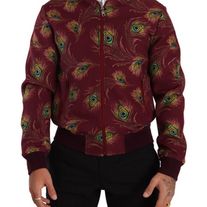 Dolce &amp; Gabbana Radiant Red Peacock Print Bomber Jacket