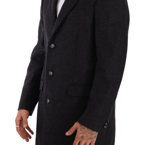 Dolce & Gabbana Elegant Dark Grey Woolen Overcoat