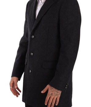 Dolce & Gabbana Dark Gray Wool Over Trench Coat Men Jacket
