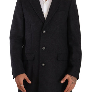 Dolce &amp; Gabbana Elegant Dark Gray Woolen Overcoat