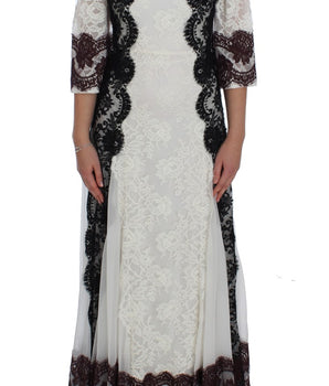 Dolce &amp; Gabbana White Floral Lace Full Length Gown Dress