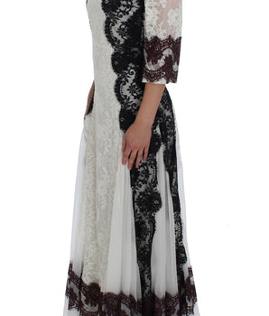 Dolce &amp; Gabbana White Floral Lace Full Length Gown Dress