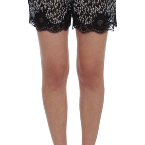 Dolce &amp; Gabbana Elegant Black &amp; White Floral Lace Silk Shorts