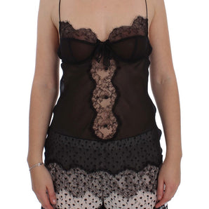 Dolce &amp; Gabbana Elegant Black Silk Lace Lingerie Chemise