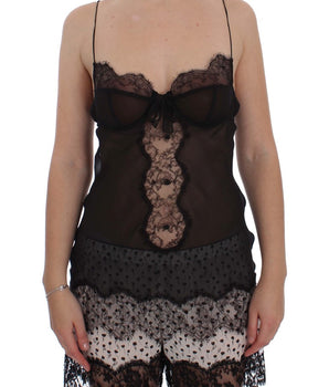 Dolce &amp; Gabbana Camisón elegante de lencería de encaje de seda negro
