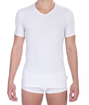 Bikkembergs White Cotton Men's V-Neck T-Shirt
