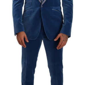 Dolce & Gabbana Elegant Velvet Blue Slim Fit Suit