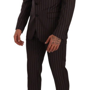 Dolce &amp; Gabbana Elegant Maroon Striped Slim Fit Suit