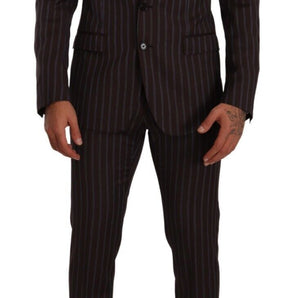 Dolce &amp; Gabbana Elegant Maroon Striped Slim Fit Suit