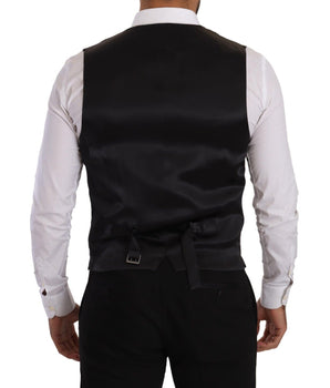Dolce & Gabbana Black Striped Wool Silk Waistcoat Vest