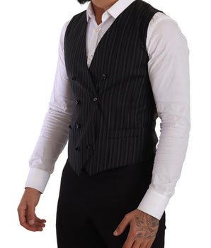 Dolce & Gabbana Gray Striped Double Breasted Waistcoat Vest
