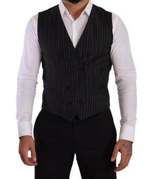Dolce & Gabbana Gray Striped Double Breasted Waistcoat Vest