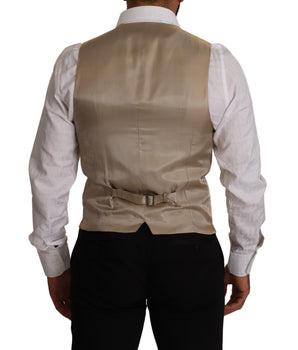 Dolce & Gabbana Beige Cotton Silk Slim Fit Waistcoat Vest