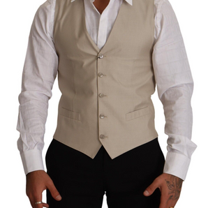 Dolce &amp; Gabbana Beige Cotton Silk Formal Dress Vest