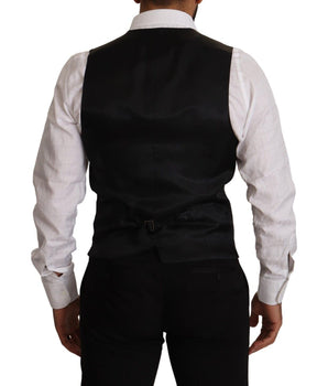 Dolce & Gabbana Blue Striped Wool Stretch Waistcoat Vest