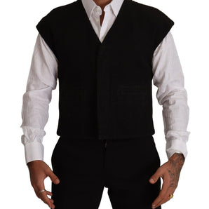 Dolce & Gabbana Elegant Black Wool Cotton Dress Vest