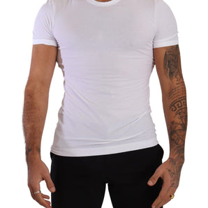 Dolce &amp; Gabbana Elegant White Cotton Blend Round Neck Tee