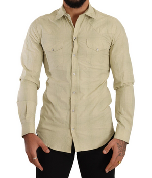 Dolce & Gabbana Yellow SICILIA Cotton Casual Slim Fit Shirt