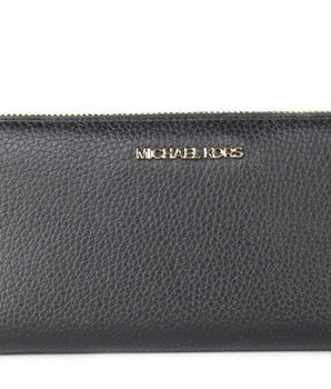 Michael Kors Jet Set Travel Large Black Pebble Leather Continental Wrist Wallet