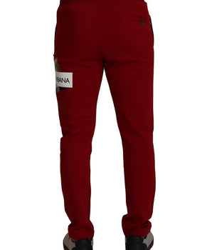 Dolce & Gabbana Red Cotton Logo Patch Sweatpants Jogging Pants