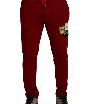 Dolce & Gabbana Red Cotton Logo Patch Sweatpants Jogging Pants