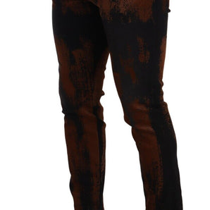 Dolce & Gabbana Chic Black Brown Tie-Dye Slim Fit Jeans