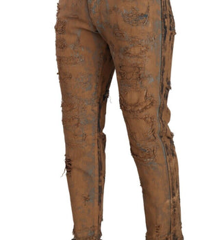 Dolce & Gabbana Brown Distressed Cotton Regular Denim Jeans