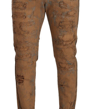 Dolce & Gabbana Brown Distressed Cotton Regular Denim Jeans
