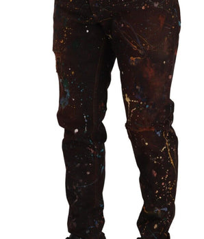 Dolce & Gabbana Brown Splash Color Cotton Regular Denim Jeans