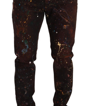 Dolce & Gabbana Brown Splash Color Cotton Regular Denim Jeans