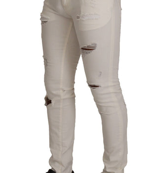 Dolce & Gabbana White Tattered Skinny Cotton Men Denim Jeans