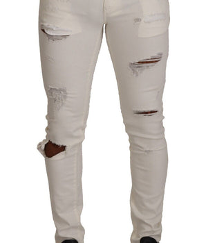 Dolce & Gabbana White Tattered Skinny Cotton Men Denim Jeans