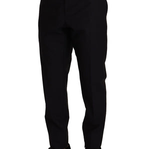 Dolce &amp; Gabbana Elegant Dark Blue Wool Silk Tuxedo Trousers