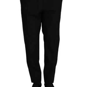 Dolce &amp; Gabbana Elegant Dark Blue Wool Silk Tuxedo Trousers